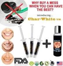 Charcoal Mint Teeth Whitening System Kit Toothpaste Cream Gel Mouthwash Natural