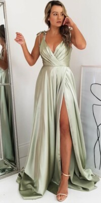 NEW Oh Hello Clothing Green Satin Dress Gown sz Medium Prom Wedding Formal  | eBay
