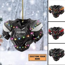 Hockey Shoulder Pads With Light Christmas Ornament, Hockey Ornament, Personalize
