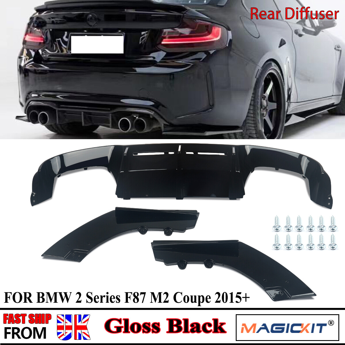 For BMW F87 M2/M2C Competition 2015+ Gloss Black Rear Bumper Diffuser Splitter