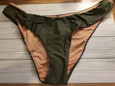 J. Crew Hunter Green Curved Waist Bikini Bottom Size Medium NWT - Reversible