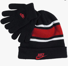 Nike Boy s Futura Foldover Beanie Glove 2 Piece Set BlackRed 8-20