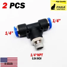 2pcs Pneumatic Male Run Tee Fitting Tube OD 1/4" X NPT 1/4" Push in Air Fitting