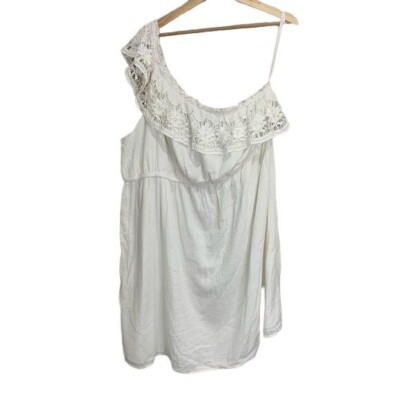 Lane Bryant Womens One Shoulder White Cotton Lace Trim Mini Dress Size 22  24 | eBay