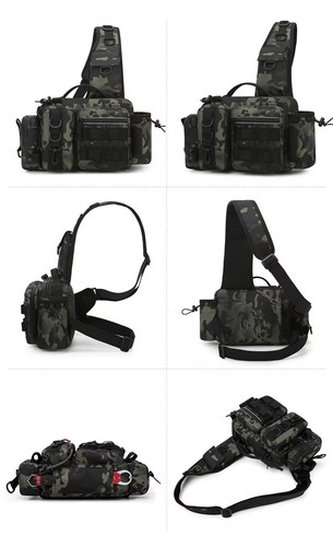 Sac à Dos de Pêche à la Mouche Noir avec Porte-Canne Intégré Rangement Pratique - Photo 10/16