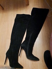 Aldo Ladies Balck Suede Thigh Length High Heel Boots - Size 5