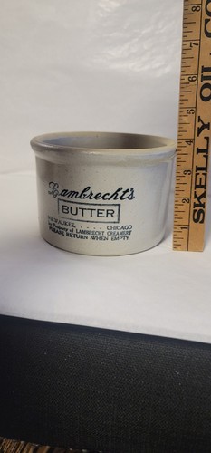 Small Lambrecht Stoneware Advertising Butter Crock Chicago Milwaukee - Picture 7 of 8