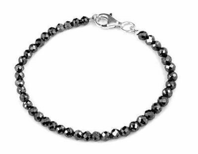 #ad 3 mm Black Diamond Round Faceted Beads Bracelet 8 Inches Certified $189.00