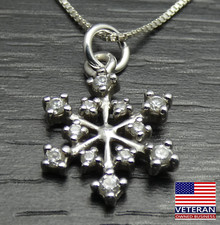 Sterling Silver Unique Winter Snowflake Clear Stone Pendant Box Necklace 19 inch