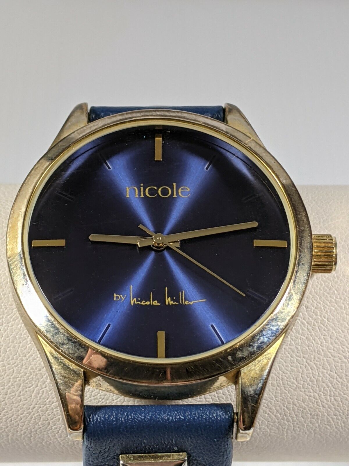 Woman's 9" Silver Tone Blue Leather Band Blue Face Nicole by Nicole Miller Watch