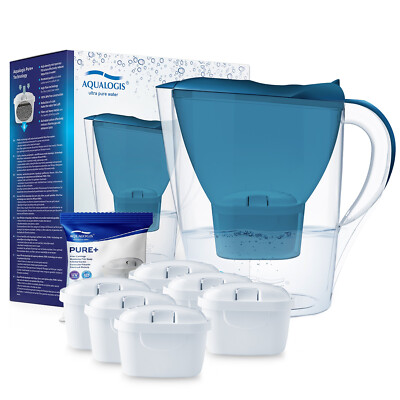 Aqualogis Harmony 2,6L Wasserfilter Kühlschrankkanne mit 6 Kartuschen - Blau