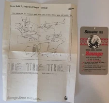 Vintage Original Savage Arms Corp. Model 95 Gun Hang Tag & Parts Sheet