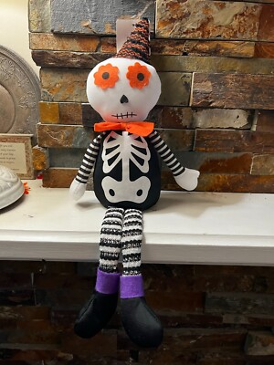 Halloween SKELETON GHOST SHELF SITTER~Bean Bag Plush*Sparkle Silver~Decor