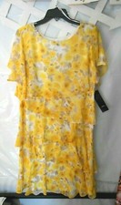 NEW R & K Yellow/Ivory Floral Dress size 4 Knee-length w/ Ruffles Short Sleeves!