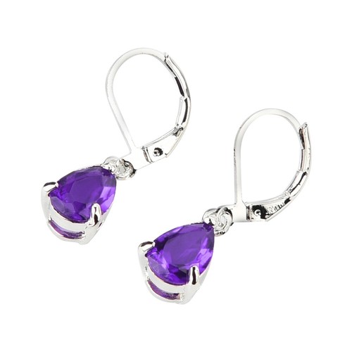 Bezaubernde 925 Silber Wassertropfenschliff Amethyst Ohrhänger Hochzeit Schmuck - Bild 4 von 4