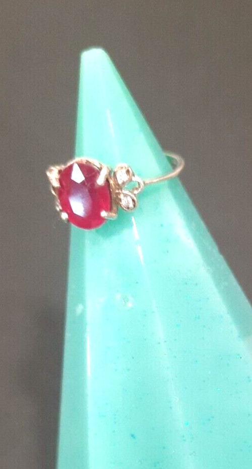 Solid 925 Sterling Silver Ring Ruby Faceted Caboc… - image 5