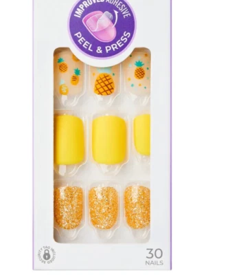 KISS IMPRESS PRESS ON NAILS ONE STEP MANICURE SUN DAZE YELLOW NAILS & ACCENTS