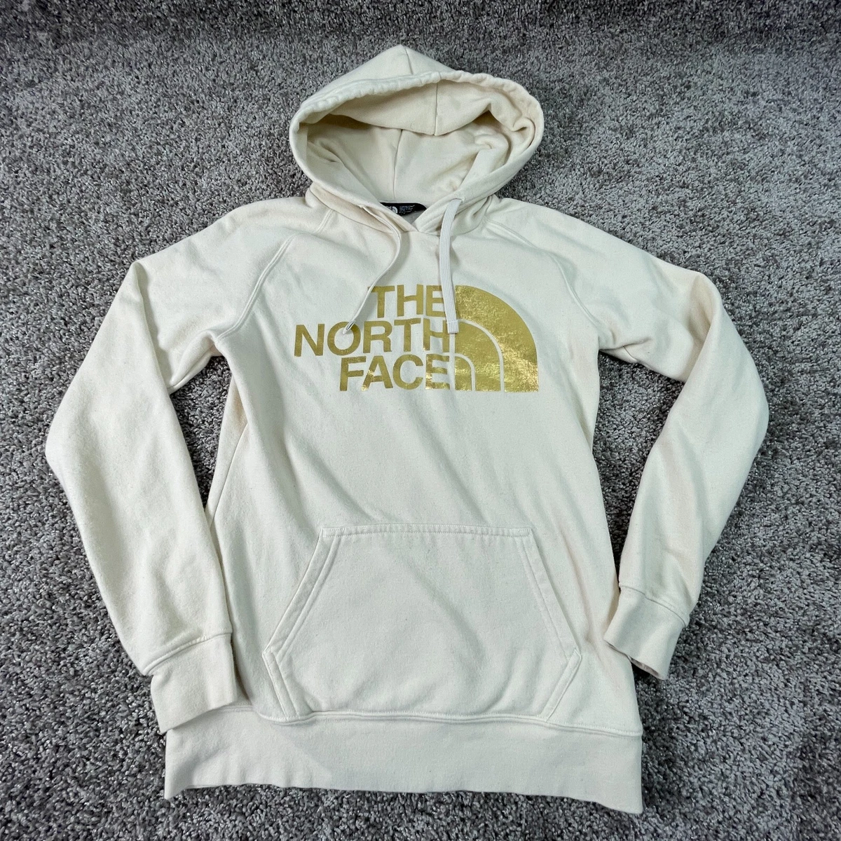 North Face Sweater Womens Extra Small White Gold Hoodie Sweatshirt Ladies