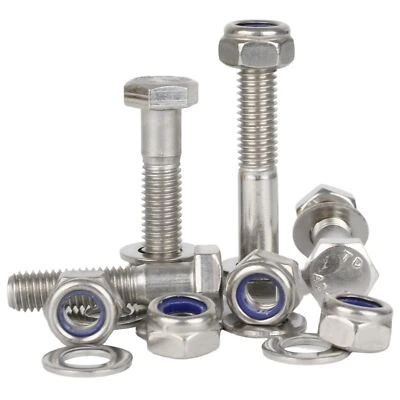 BOLT BASE M5 M6 M8 Hex Head Bolts Hexagon Bolt With Nyloc Nuts & Washers Stainless Steel