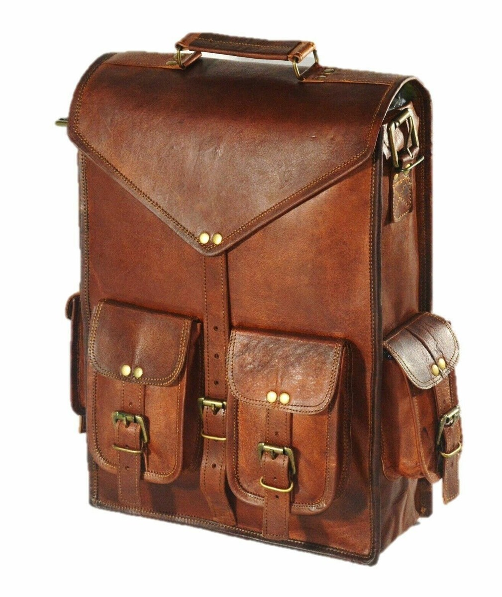 Handmade Genuine Bag Leather Unisex Laptop Backpack Rucksack