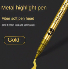 Gold x3Pcs-Permanent Brush Metallic Art Markers Pens Paint for Metal Rock Card