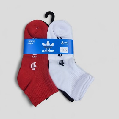 ADIDAS Boys Socks 1/4 Crew Moisture Wicking School 6 Pair Shoe Size 5Y-7Y