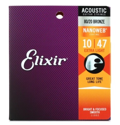 Elixir 11002 Nanoweb Acoustic Guitar Strings Extra Light 10-47