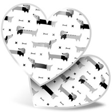 2 x Heart Stickers 15 cm - BW - Dachshund Sausage Dog Drawings #43147