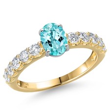 14K Two Tone Gold Blue Apatite and Lab Grown Diamond Engagement Ring For Women