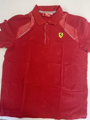 Farari Puma Red 3 Button Logo Mens SZ L Short Sleeve Shirt 
