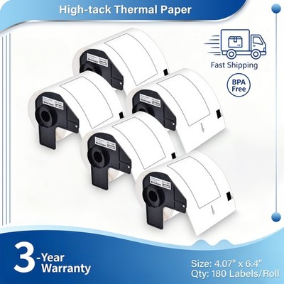 5Roll 4.07''x6.4'' Large White Paper Shipping Labels DK-1247 for Brother QL-1050N
