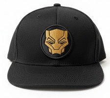 MEN'S BASEBALL CAP Marvel Black Panther Wakanda Forever Gold Emblem Snapback NWT