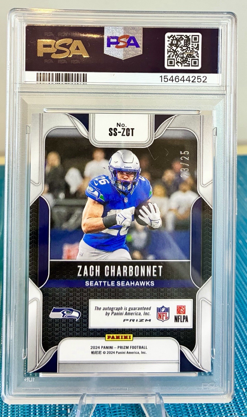 2024 Prizm Zach Charbonnet Sensational Signatures Navy Camo PSA 10 Auto 10 view 2
