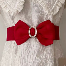 Red Bridal Sash Belt with Bow and Rhinestone Heart Buckle - Bow Belt/Sash