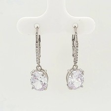 CLEAR Leverback Dangling Earrings-White Sapphire Accents .925 Sterling Silver