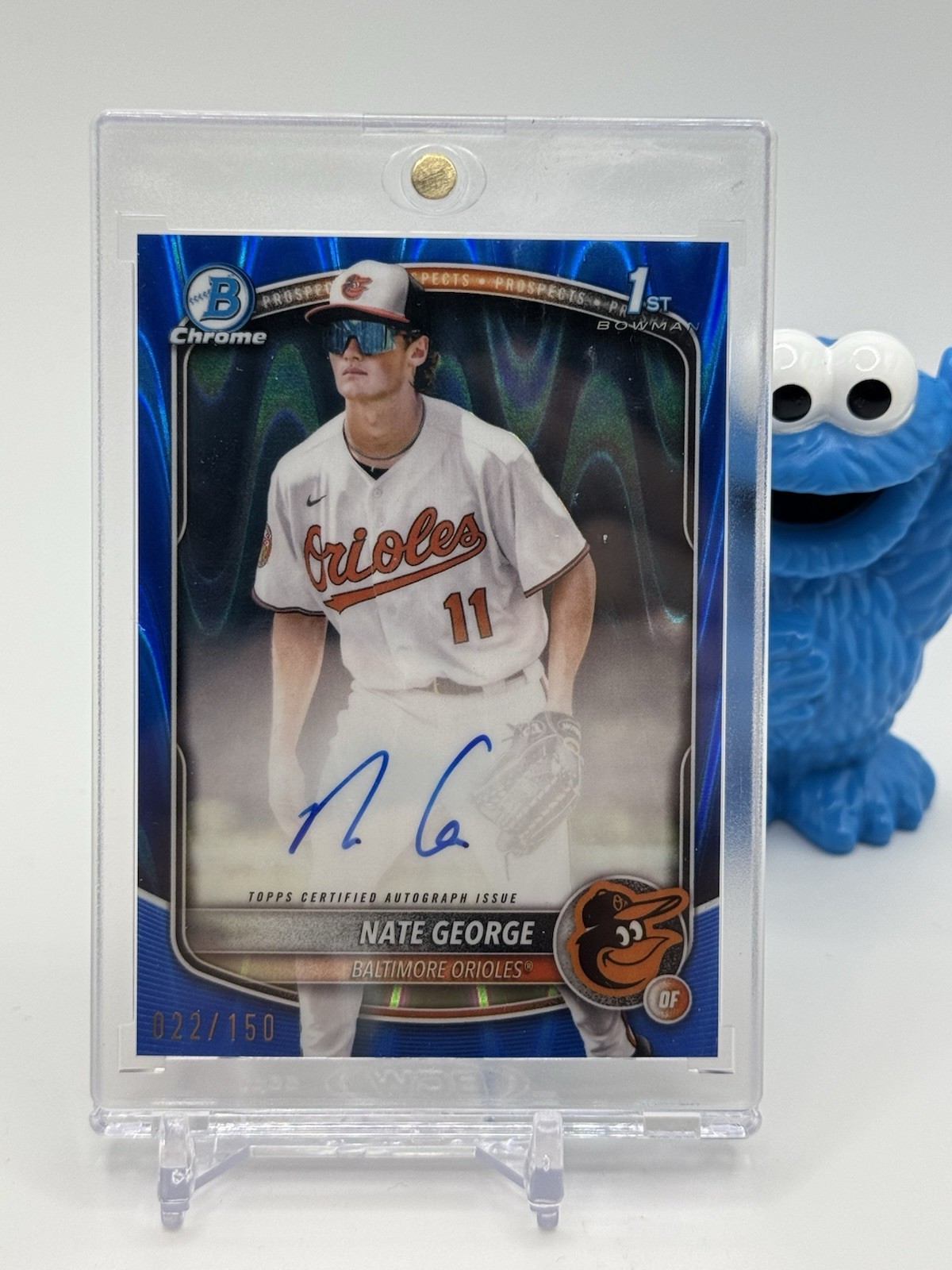 2025 Bowman Chrome Nate George Blue Raywave Refractor Auto /150 1st Bowman