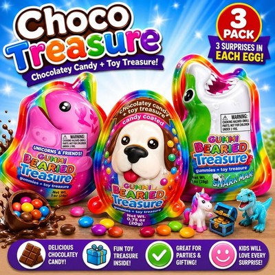 Choco Treasure Chocolatey Candy + Toy Treasure Eggs Candy (3 Pack