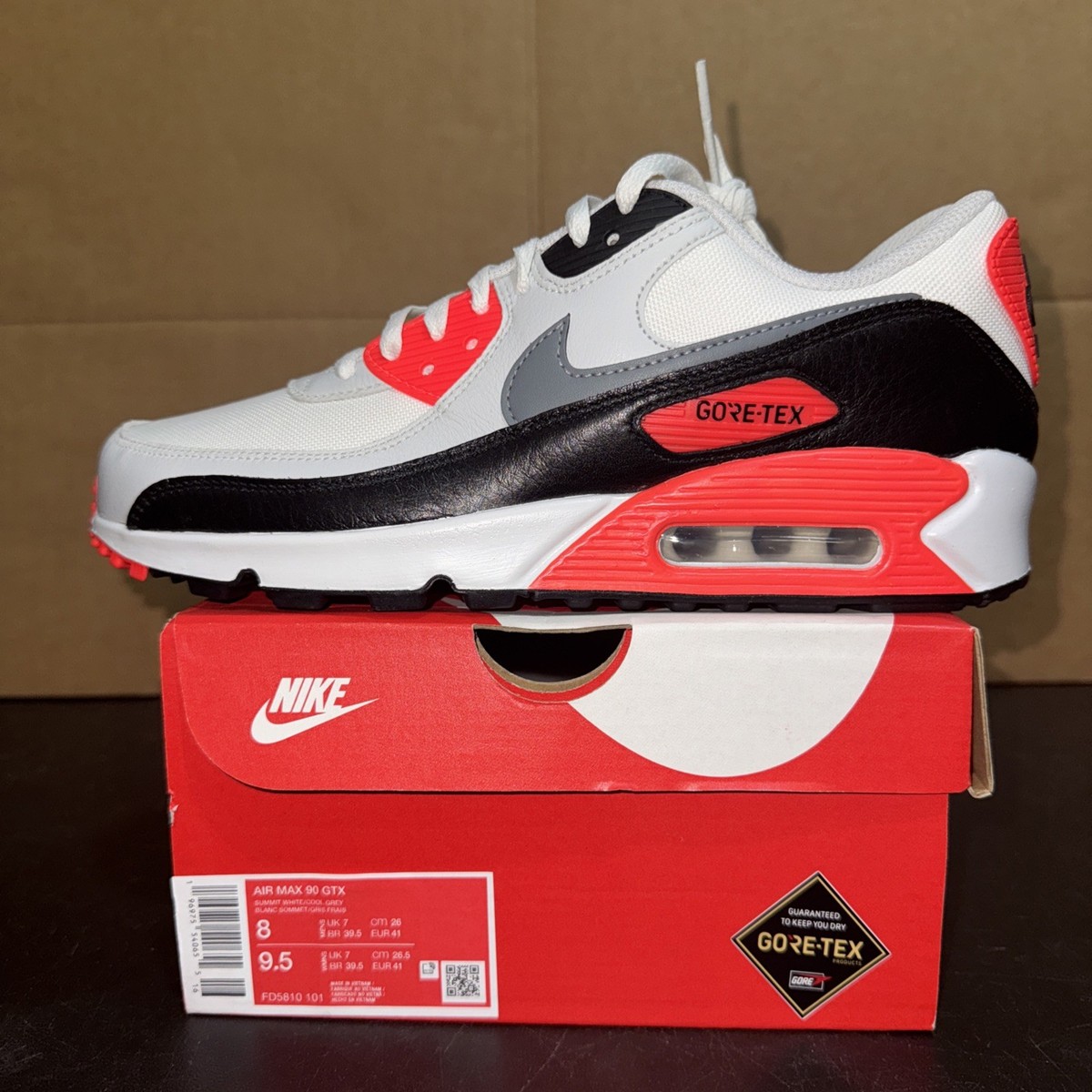 NIKE AIR MAX 90G箱、タグ無し Nike Air Max 90 Gor-Tex Infrared FD5810-101 Men Size 8 Brand New