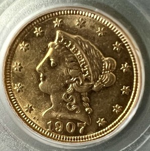 1907 $2.50 Liberty Head gold U.S. COIN PCGS AU58 2 1/2 Dollars