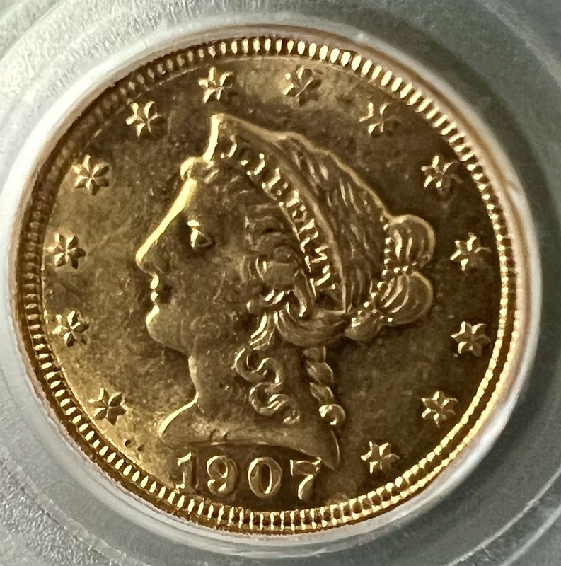 1907 $2.50 Liberty Head gold U.S. COIN PCGS AU58 2 1/2 Dollars