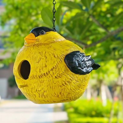 #ad #ad Sunny Yellow Bird Nest House with Entry Hole Outdoor Garden Decor Resin Bird... $46.47