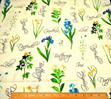 Quilt Fabric By Yard SALE Blue Yellow Grn Floral Name Ivory Premium Cotton PC