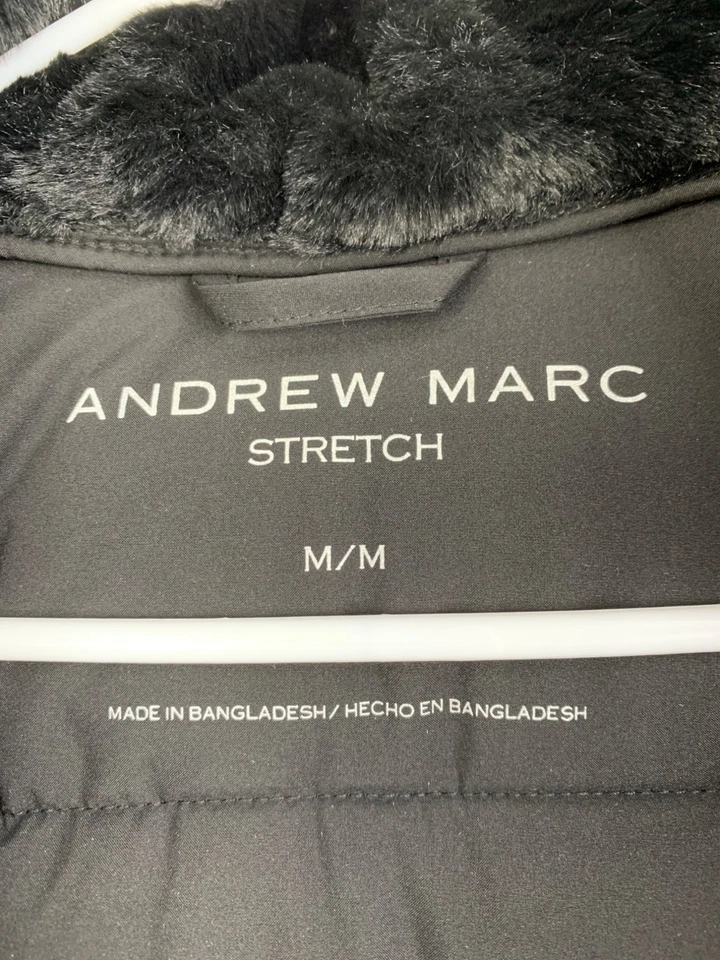 Andrew Marc Stretch Puffer Jacket M Black Removable Fur Hood RGG10697 NWT - Image 4 of 4