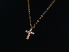 Tiffany  Co. 18k Rose Gold Metro Cross Mini Pendant Diamond Necklace 16"