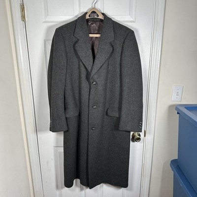 Vintage Marshall Fields Wool Overcoat Mens 40R Made In England Gray Long Coat