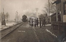 Railroad Depot, Clayton MI Michigan 1908 RPPC Photo Postcard COPY
