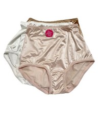 VTG 3 Pack VANITY FAIR SATIN HI LEG BRIEF SILKY PANTY M/6 Pink Tan White Granny