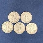 Walking Liberty Half Dollars 90% Silver, Lot of 5, 1940's, Lot 026