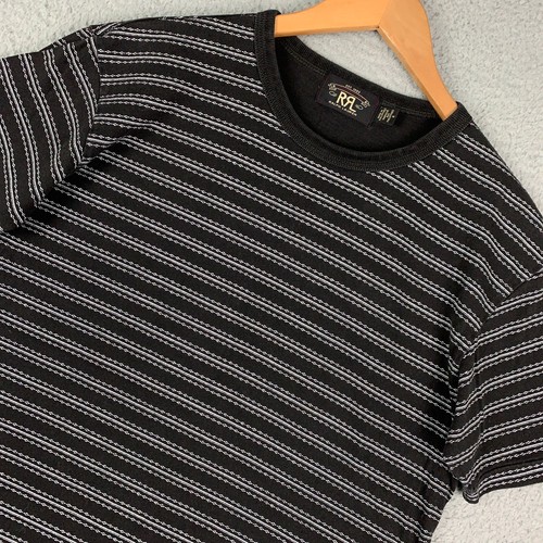RRL Double RL Ralph Lauren T-Shirt Men's Medium Black/White Striped Short Sleeve - Picture 1 of 9