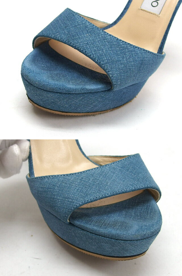 Jimmy Choo Mules Sandals Heel Denim Canvas Blue EU36 US6